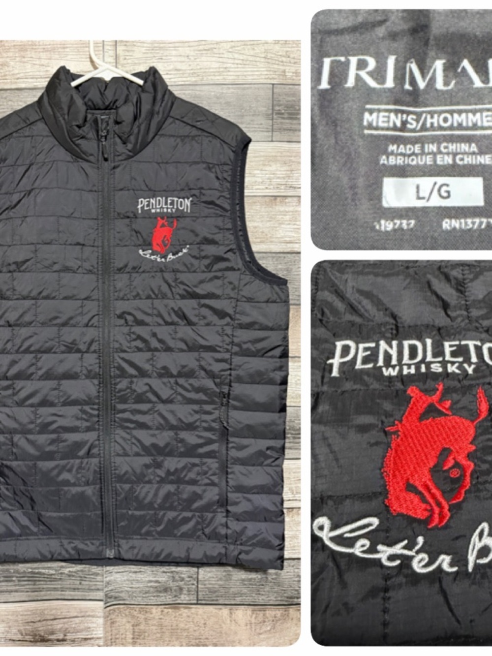 Trimark Pendleton Whiskey Let’er Buck Quilted Vest Men’s L Black Full Zip
